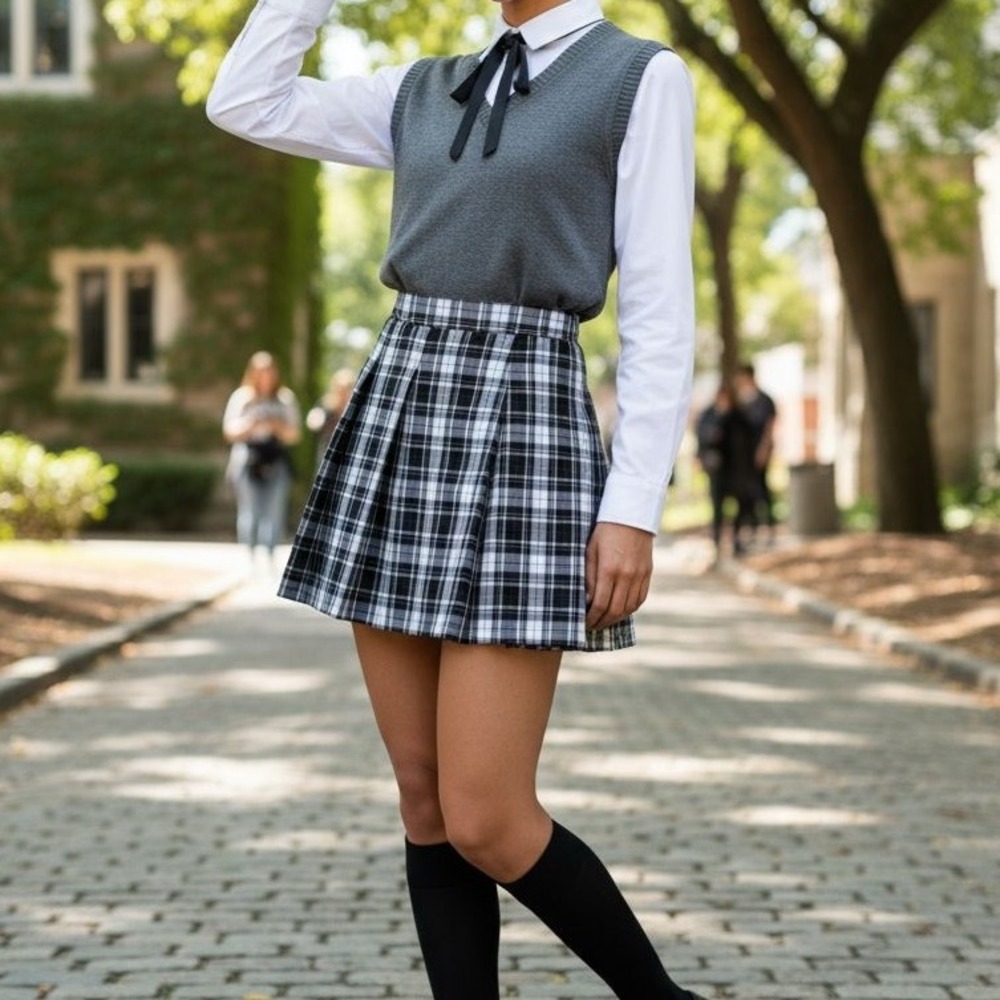 Pleated Plaid A line School Scottish Uniform Skirt